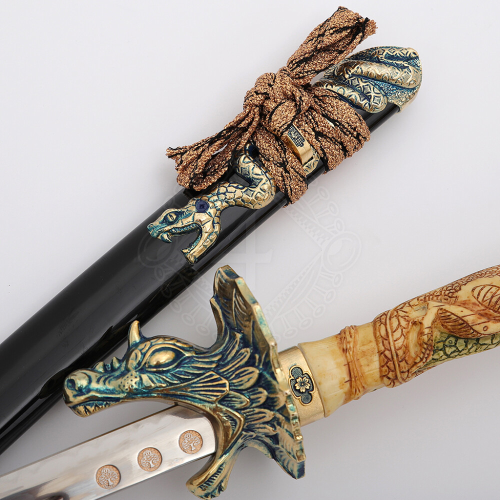 Decorative katana with black scabbard with dragon and black hilt -  78-15343N - Amont