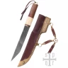 Broken Back Seax, Viking Knife with Damascus Steel Blade and Wood-and-Bone Handle