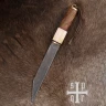 Broken Back Seax, Viking Knife with Damascus Steel Blade and Wood-and-Bone Handle