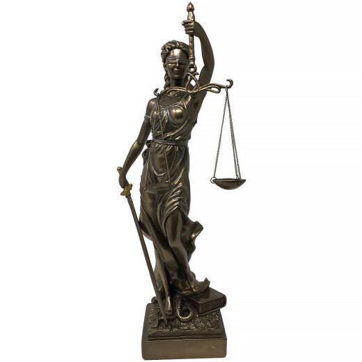 Justitia 45cm bronzed, goddess of justice - a broken hand | Outfit4events