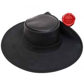 Leather Hat with wide Brim, smooth leather, size L - Outlet