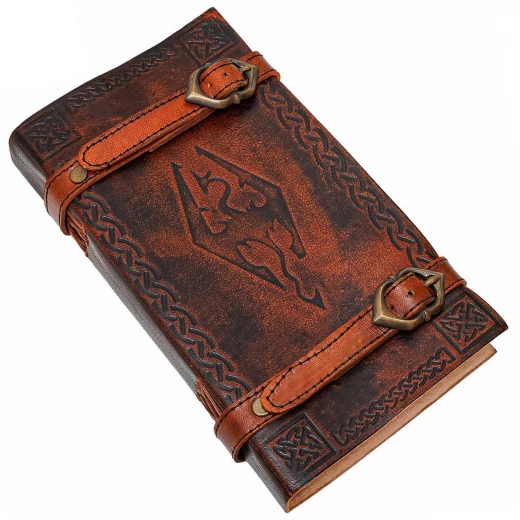 Leather Journal with Dovahkiin Skyrim´s Dragon with Double Buckle and Straps