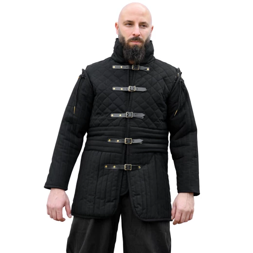 Dlouhý gambeson s přezkami a odnímatelnými rukávy, černý