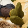 Wollsocken, gehäkelt, grün-gelb