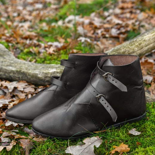 Medieval Ankle Boots with Straps and Buckles, Dark Brown